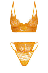 Lace Triangle Bralette & Matching Thong in Mustard