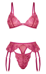 Floral Embroidered Lace 3 Piece Lingerie Set Washed Violet detail