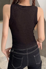Sleeveless Cutout Detail Open Top in Black