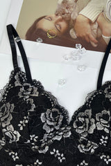 Lace Detail Strappy Bralette in Black