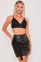 Strappy Lace Detail Crop Top in Black front 3