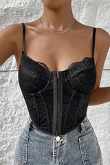 Lace Detail Hook & Eye Fastening Crop Top in Black