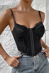 Lace Detail Hook & Eye Fastening Crop Top in Black