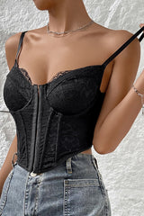 Lace Detail Hook & Eye Fastening Crop Top in Black