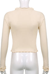 Tie Detail Open Frill Top in Cream