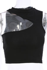 One Shoulder High Neck Crop Top in Black