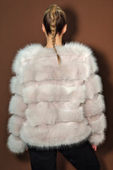 Cropped Pannelled Faux Fur Coat in Grey back
