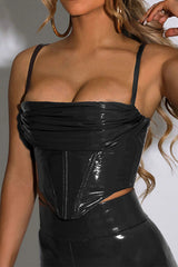 PU Leather Square Neck Corset Top in Black