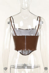 PU Leather Square Neck Corset Top in Mocha