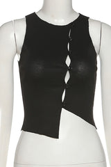 Asymmetric Button Up Crop Top in Black Detailed2