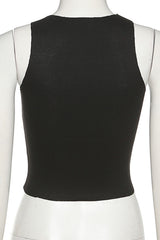 Asymmetric Button Up Crop Top in Black Back