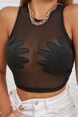 Hand Detail Sheer Crop Top in Black