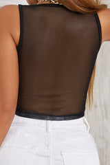 Hand Detail Sheer Crop Top in Black