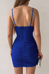 Diamante Trim Bodycon Mini Dress in Cobalt back