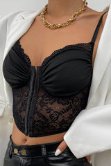 Lace Detail Hook & Eye Detail Crop Top in Black