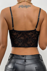Lace Detail Hook & Eye Detail Crop Top in Black
