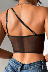 Asymmetric Strappy Sheer Corset Top in Black Back