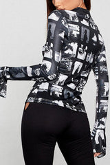 Printed Long Flared Sleeve Blouse Shirt