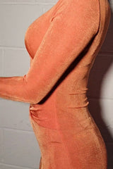 Asymmetric Knot Detail Long Sleeve Mini Dress in Orange Side