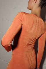 Asymmetric Knot Detail Long Sleeve Mini Dress in Orange Back