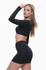 Ruched Knot Detail Crop Top & Skirt Co-Ord Set in Black