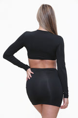 Ruched Knot Detail Crop Top & Skirt Co-Ord Set in Black