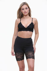 Strappy Lace Detail Crop Top in Black front