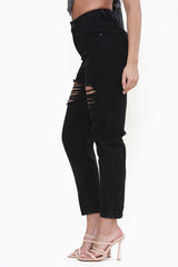 High Waisted Black Ripped Mom Jeans in Black side 2