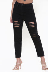 High Waisted Black Ripped Mom Jeans in Black front