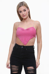 Diamante Strap Bandana Shape Tie Back Crop Top in Pink front 2