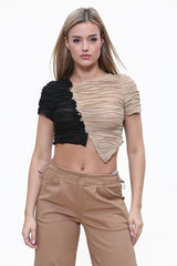Angled Button Front Cropped Asymmetric T-Shirt Front