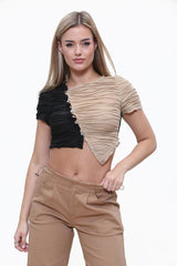 Angled Button Front Cropped Asymmetric T-Shirt Front2