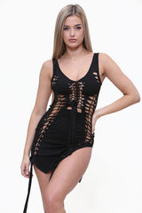 Extreme Cutout Tie Detail Mini Dress in Black