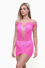 Extreme Cutout Lace Bodycon Mini Dress in Hot Pink front