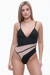 Nude Mesh Insert Bodysuit in Black