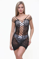 Extreme Cutout Lace Bodycon Mini Dress in Black