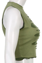 High Neck Extreme Cutout Crop Top in Khaki