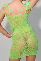 Extreme Cutout Lace Bodycon Mini Dress in Green back