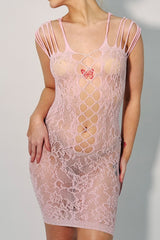 Extreme Cutout Lace Bodycon Mini Dress in Pink