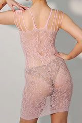Extreme Cutout Lace Bodycon Mini Dress in Pink back