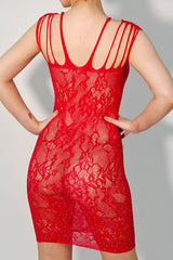 Extreme Cutout Lace Bodycon Mini Dress in Red back 2
