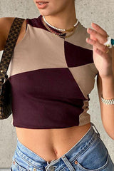Sleeveless Printed Crop Top in Chocolate