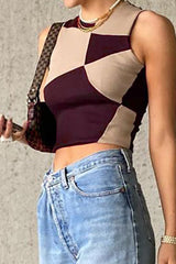 Sleeveless Printed Crop Top in Chocolate
