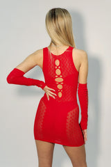 Cutout Bodycon Mini Dress With Arm Warmers in Red back