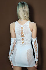 Cutout Bodycon Mini Dress With Arm Warmers in White back