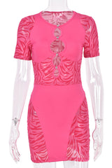 Panelled Bodycon Mini Dress With Cutout Diamante Detail in Hot Pink