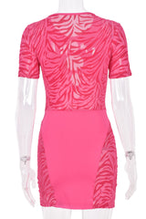 Panelled Bodycon Mini Dress With Cutout Diamante Detail in Hot Pink