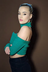 Bardot Zip Detail Knit Jumper With Matching Choker in Green Side2