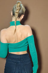 Bardot Zip Detail Knit Jumper With Matching Choker in Green Back