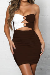 Ring Detail Strapless Ruched Mini Dress in Multi-Colours